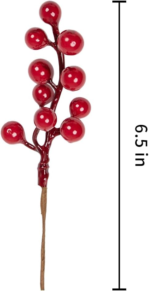 32 Pack Christmas Tree Decorations, Artificial Red Berry Stems 6.5 Inch Christmas Berry Picks with Holly Berries for Xmas Winter Holiday Home DIY Ornaments - Chronus