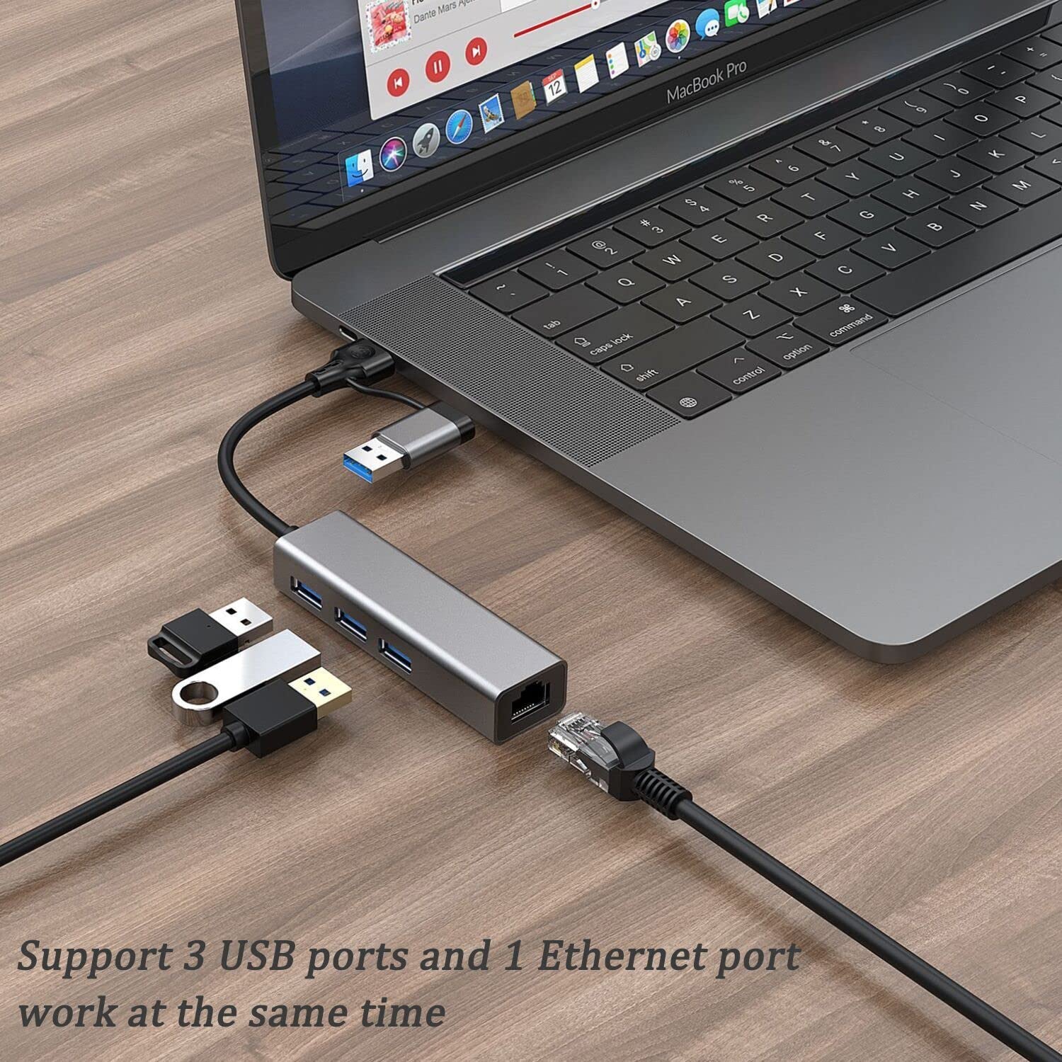 USB to Ethernet Adapter, USB 3.0 Hub with 1 Gigabit RJ45 Ethernet Port Network USB Network Adapter with USB C Adapter for Laptop(Gray) - Chronus