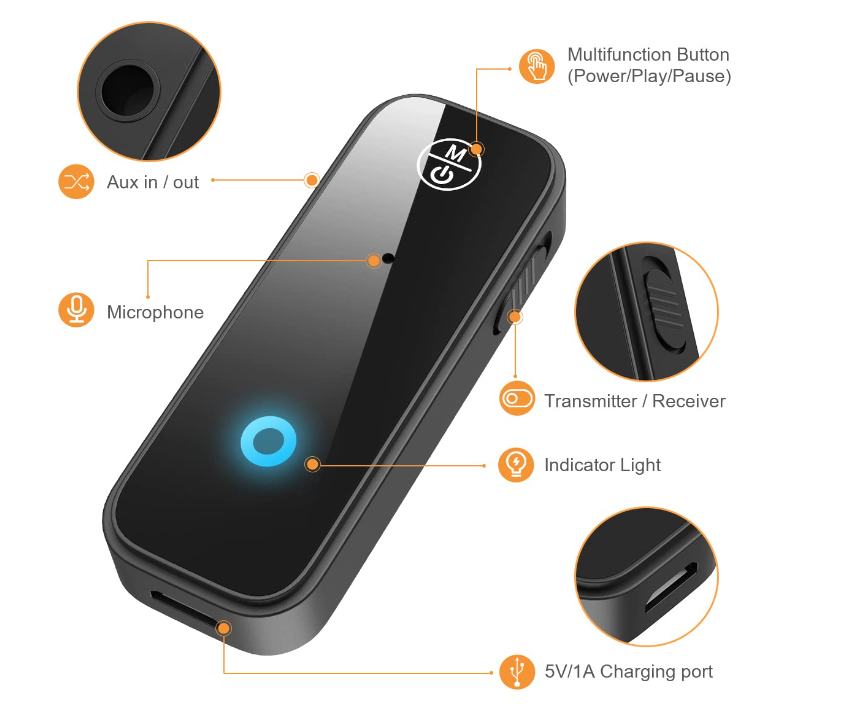 Bluetooth AUX Adapter for Car, 3.5mm Wireless Audio Receiver for Car Stereo (Black)