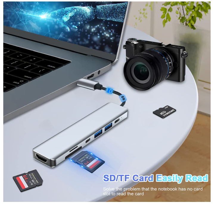 USB C Hub 7 in 1, USB C Adapter with 4K HDMI, Two USBC Ports, sliver - Chronus