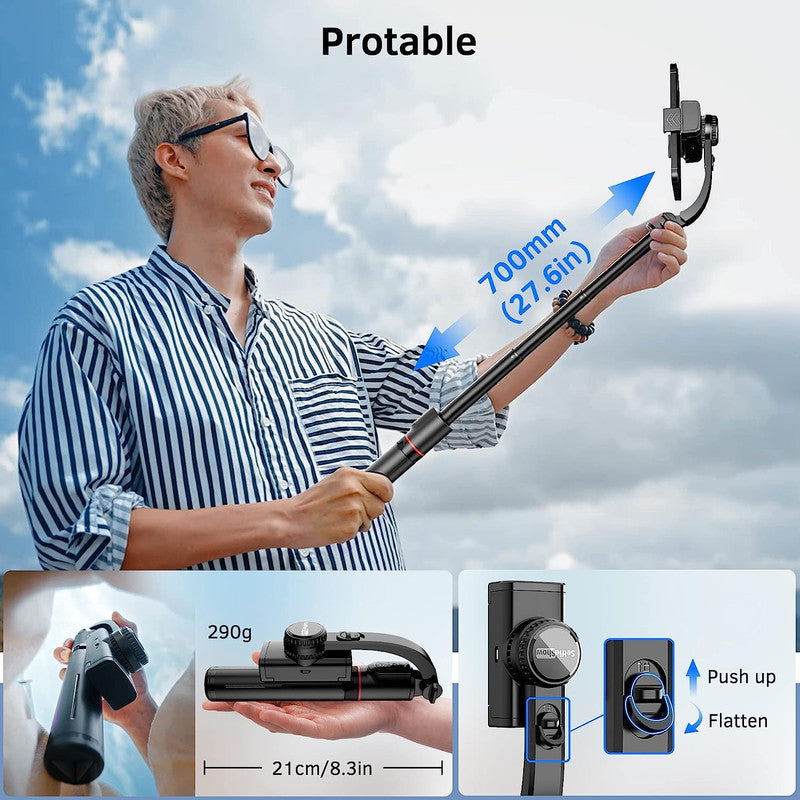 Smartphone Gimbal Stabilizer with Remote, Aluminum Extendable Selfie Stick Tripod, Compatible with iPhone and Android - Chronus