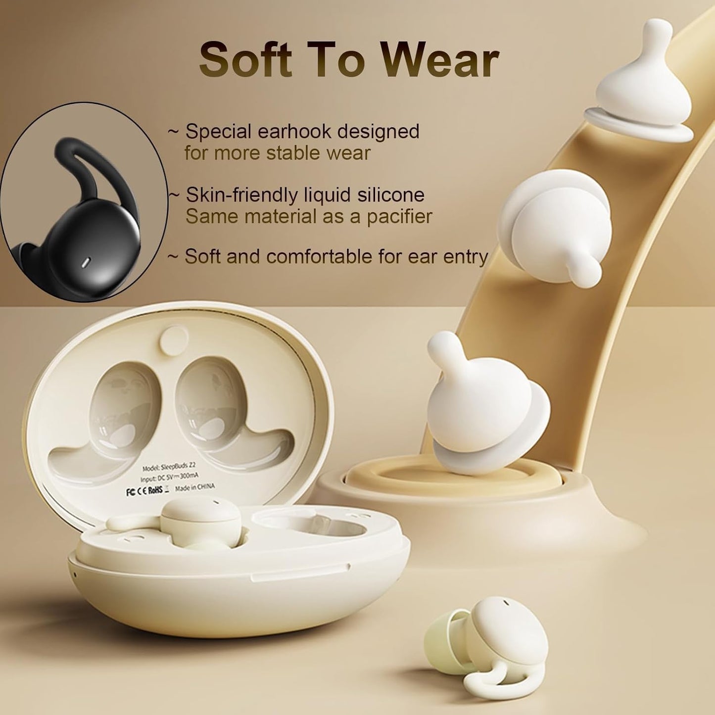 Wireless Sleeping Sleep Earbuds for Side Sleepers Mini Tiny Small Invisible Earbuds Noise Cancelling Smallest Soft Ear Buds Bluetooth Hidden Sleeping Sleep Headphones