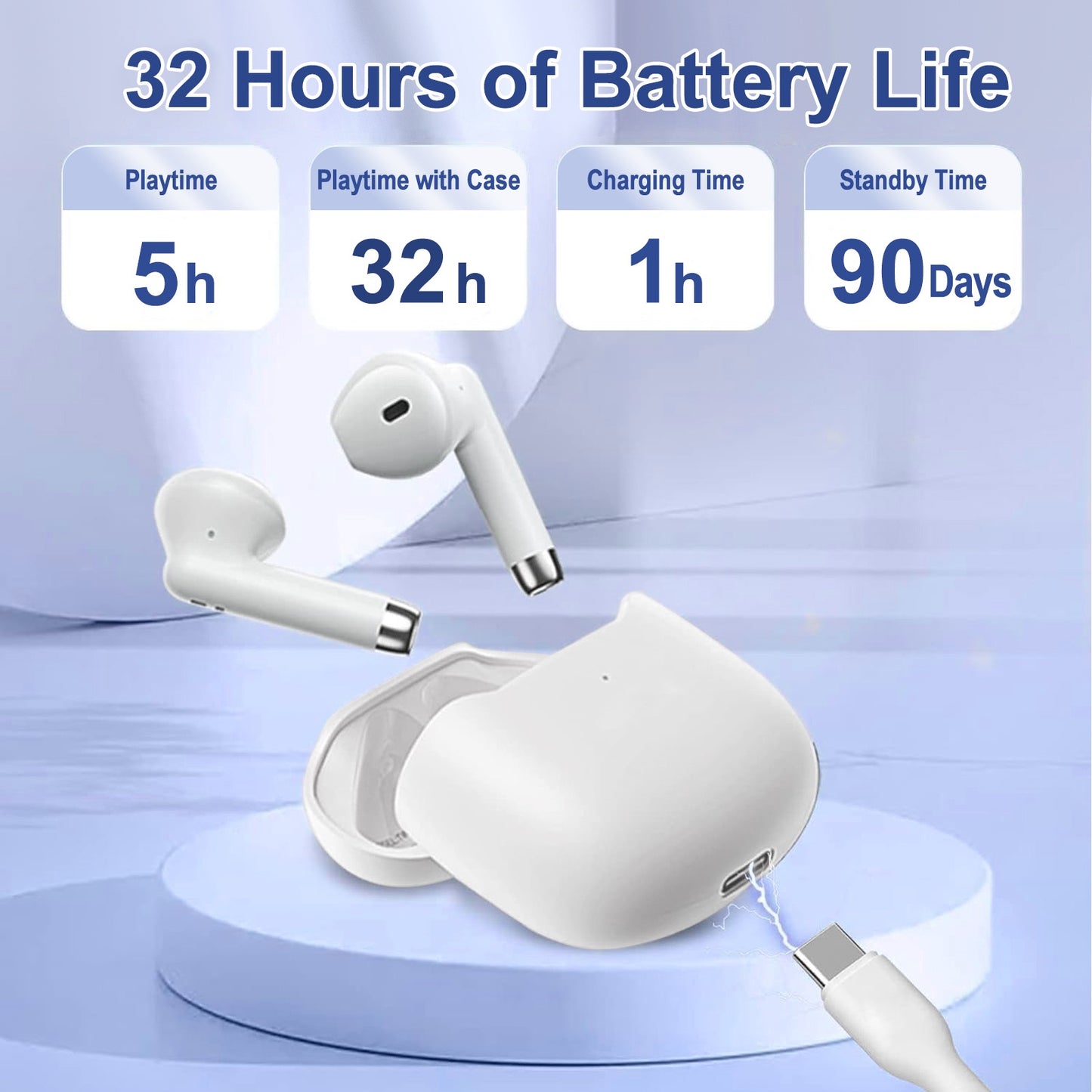 2 Pack Wireless Earbuds Bluetooth 5.3, Black & White HiFi Earphones, Noise Cancelling, 32Hrs Playtime, IP7 Waterproof, Gift for Couples