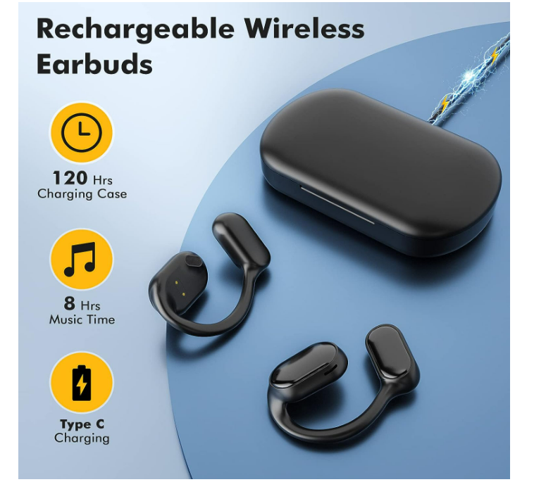 Waterproof Bone Conduction Wireless Earbuds, Running Headphones with Earhooks Black