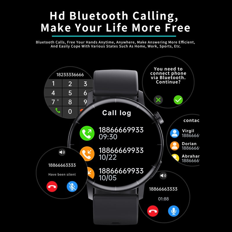 F22R smart sports health watch, 1.32-inch HD round screen, health monitoring, voice call