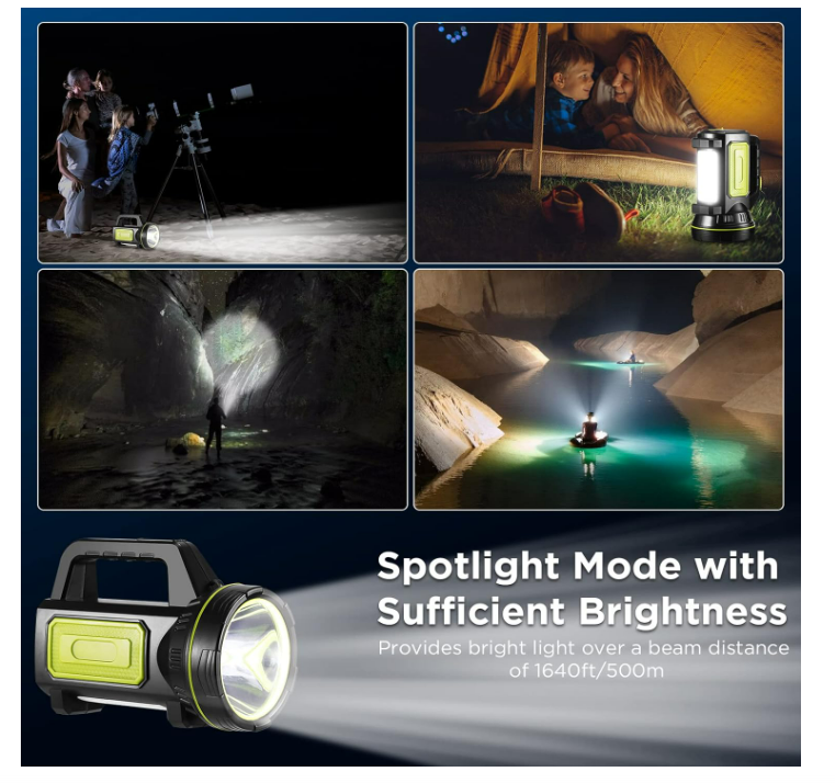 Super Bright LED Searchlight Flashlight, Waterproof, Lantern for Camping, Black - Chronus