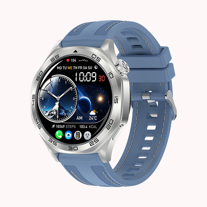Smartwatch with a blue strap on a white background