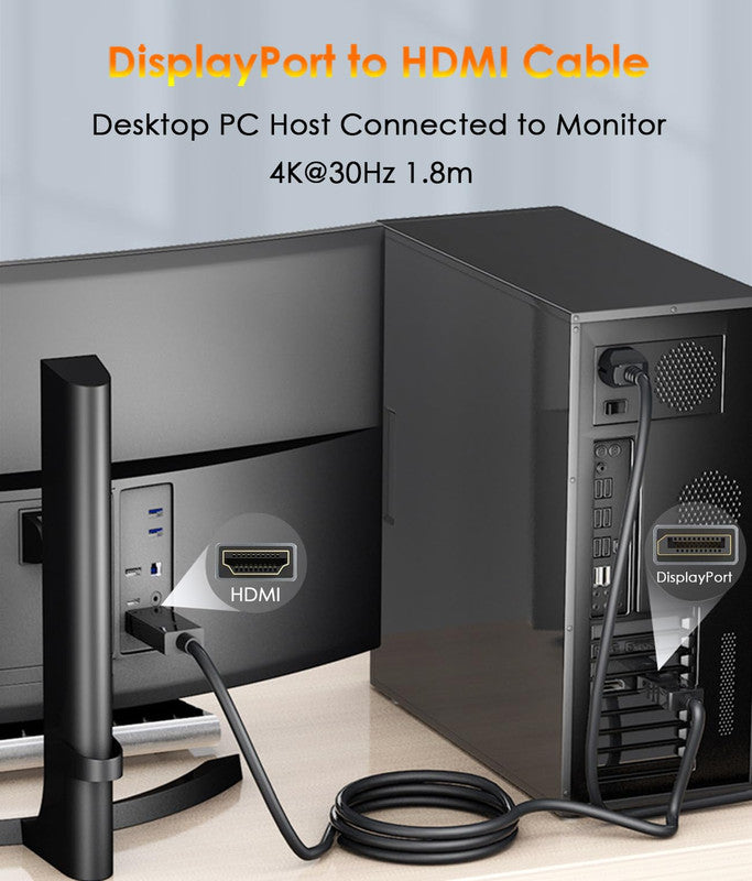 DisplayPort to HDMI Cable 6ft, 4K DP to HDMI Cable Adapter, Uni-Directional DP 1.2 to HDMI 1.4 Cable Compatible with PC TV Monitor Projector Laptop Dell HP and More(Black) - Chronus