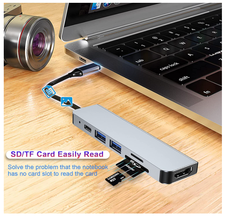 USB C HUB, Multiport USB C Adapter for Macbook Pro Air Accessories, 6 in 1 Dongle HUB with 4K HDMI, sliver - Chronus