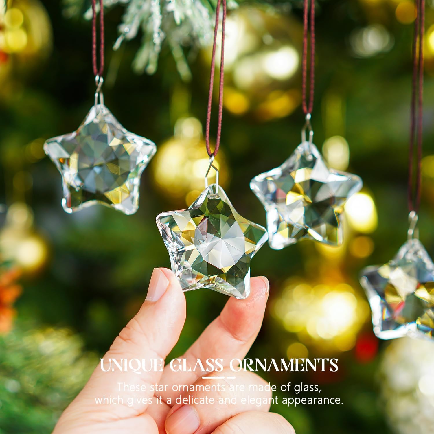 Set of 6 Crystal Glass Christmas Ornaments Clear Faceted Glass Christmas Star Crystal Hanging Ornaments for Xmas Tree Winter New Year Party Supplies - Chronus