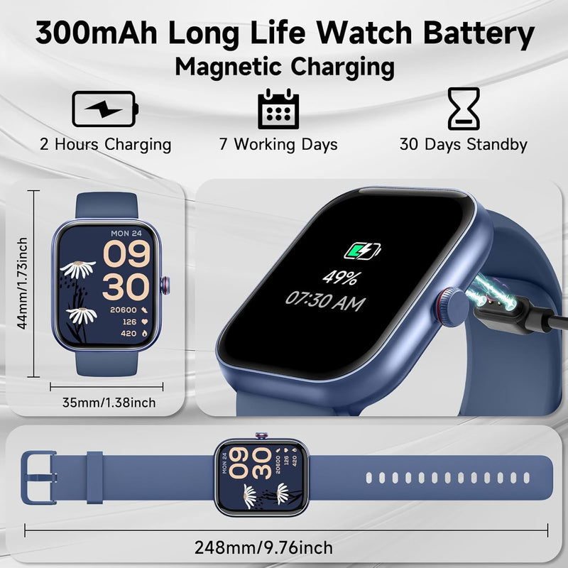 Smart Watch, Alexa Built-in, Answer/Make Calls, 1.91" HD Screen Fitness, IP68 Waterproof, 100 Sports, Heart Rate Monitor, Sleep Tracker,Blue