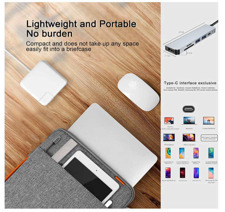 USB C HUB, Multiport USB C Adapter for Macbook Pro Air Accessories, 6 in 1 Dongle HUB with 4K HDMI, sliver - Chronus