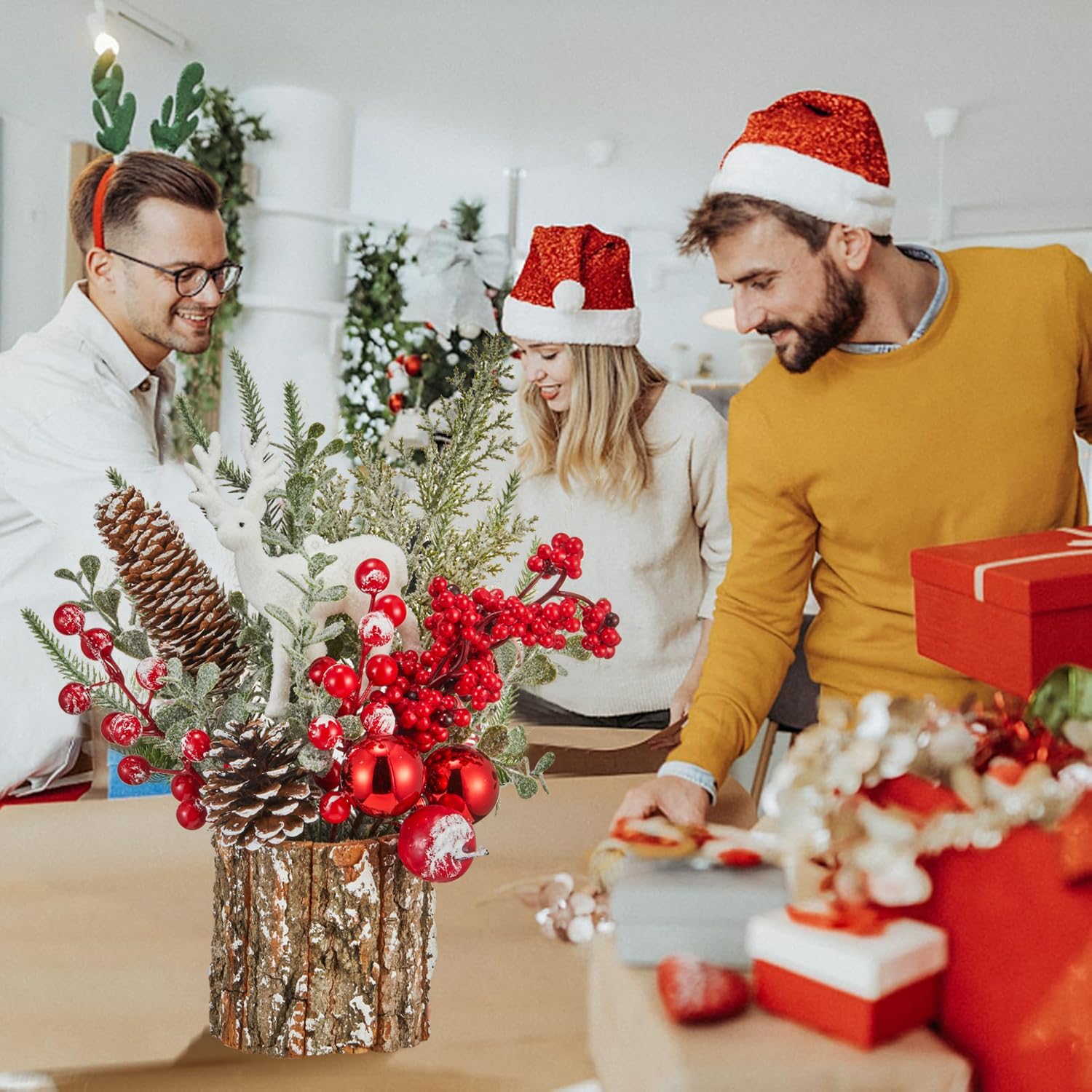 Xmas Decor Small Christmas Tree with Lights - Artificial Tabletop Lighted Mini Christmas Tree with Christmas Ornaments Gnomes Indoor for Office Desk Home Decorations - Chronus