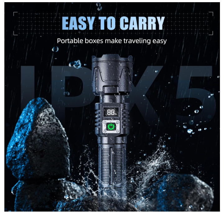 Rechargeable Flashlights High Lumens 90000LM Super Bright Flashlight Zoomable Waterproof Handheld Flashlights for Emergencies (Black) - Chronus