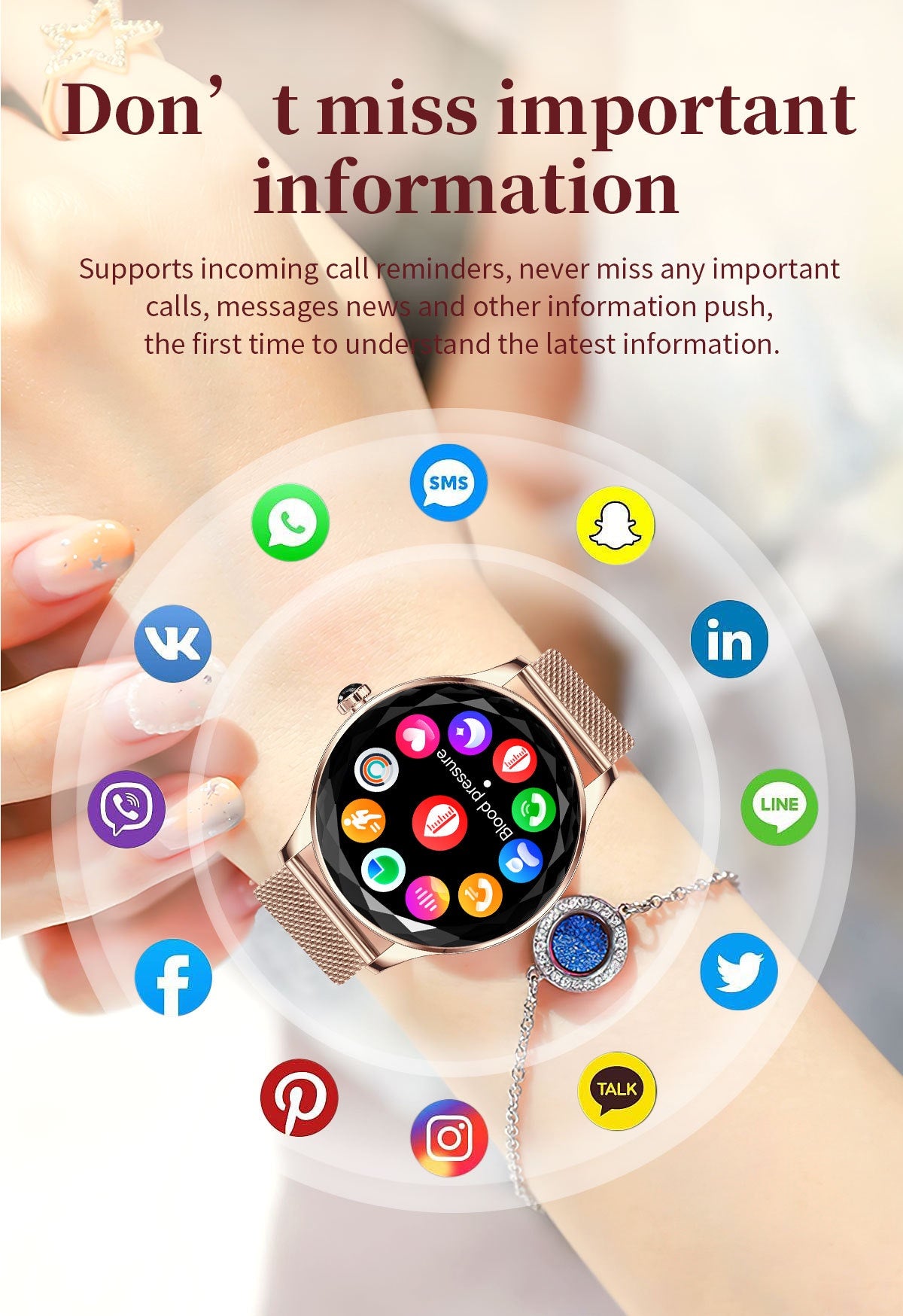 Luxury Slim 1.27'' Women’s Smartwatch – Stylish Alloy Build, HD Screen, Wellness Monitor & Long Battery Life(Rose) - Chronus