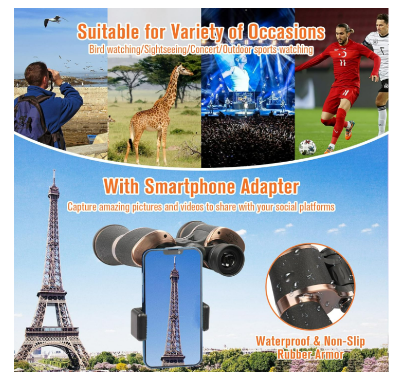 20x50 Binoculars for Adults HD High Powered Professional Binoculars for Bird Watching Travel Stargazing Concerts Outdoor Sports (Black) - Chronus