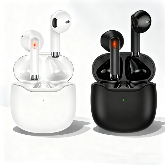 2 Pack Wireless Earbuds Bluetooth 5.3, Black & White HiFi Earphones, Noise Cancelling, 32Hrs Playtime, IP7 Waterproof, Gift for Couples