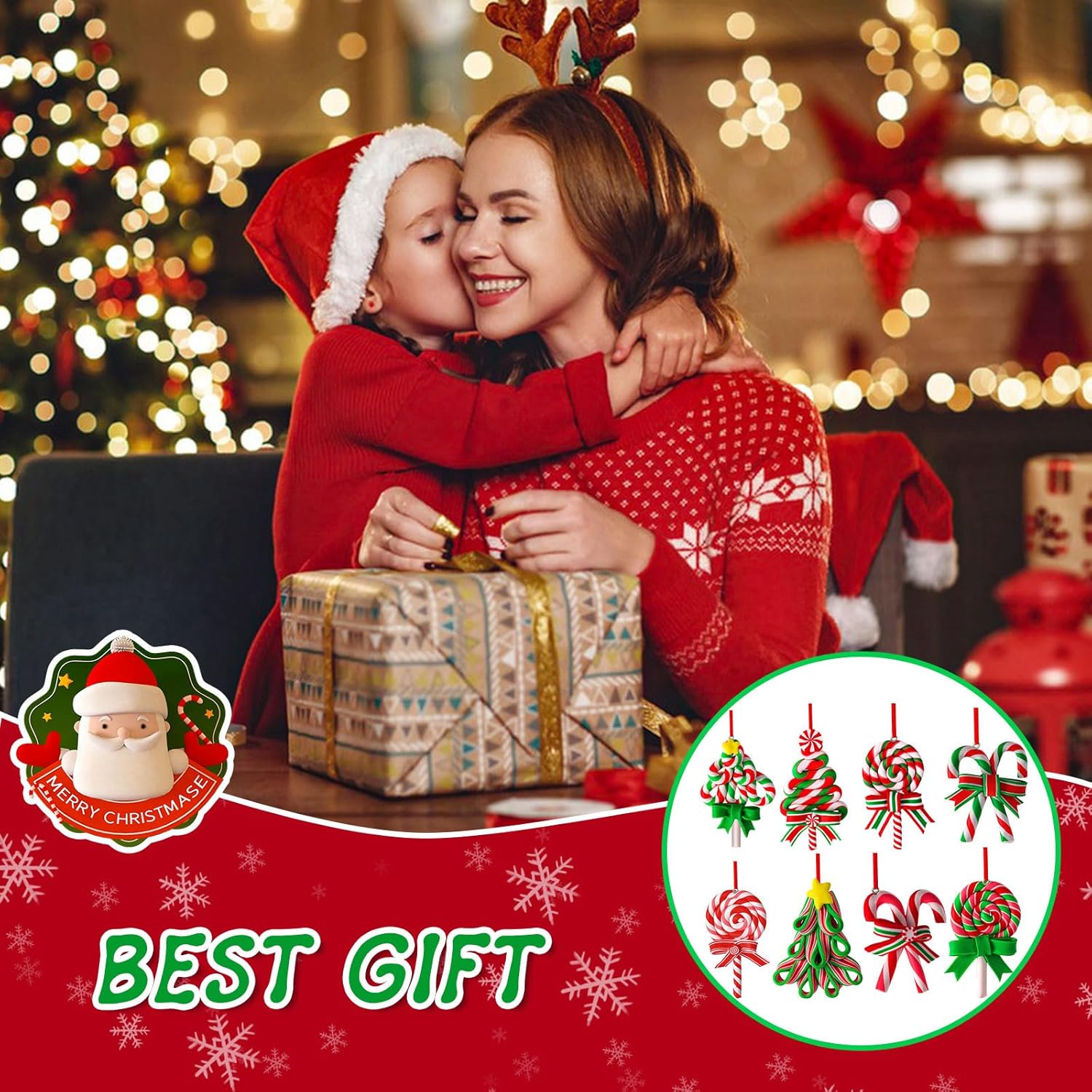 16Pcs Christmas Lollipop Ornaments, Colorful Mini Candy Cane Hanging Ornaments Polymer Clay Peppermint Pendants for Xmas Tree Party Home Decorations(Various colors) - Chronus