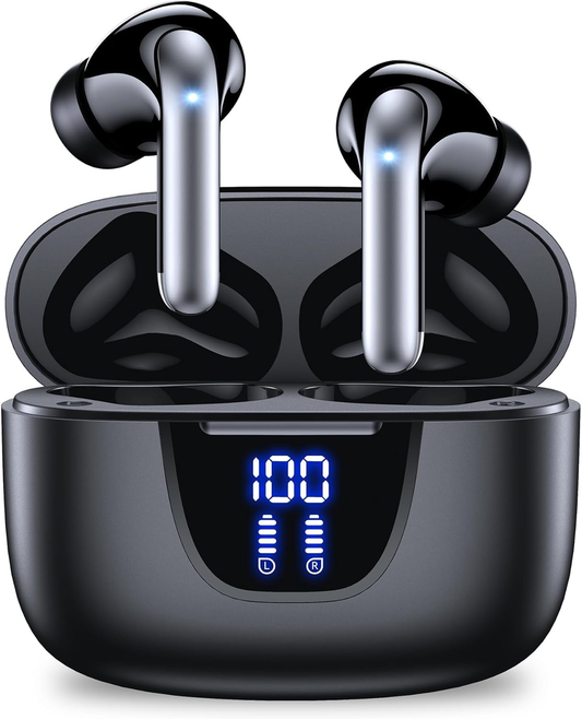 Wireless Earbuds 76Hrs Playtime Ear Buds with LED Power Display Charging Case Stereo Waterproof Sports Headset with Mic for Phone Laptop