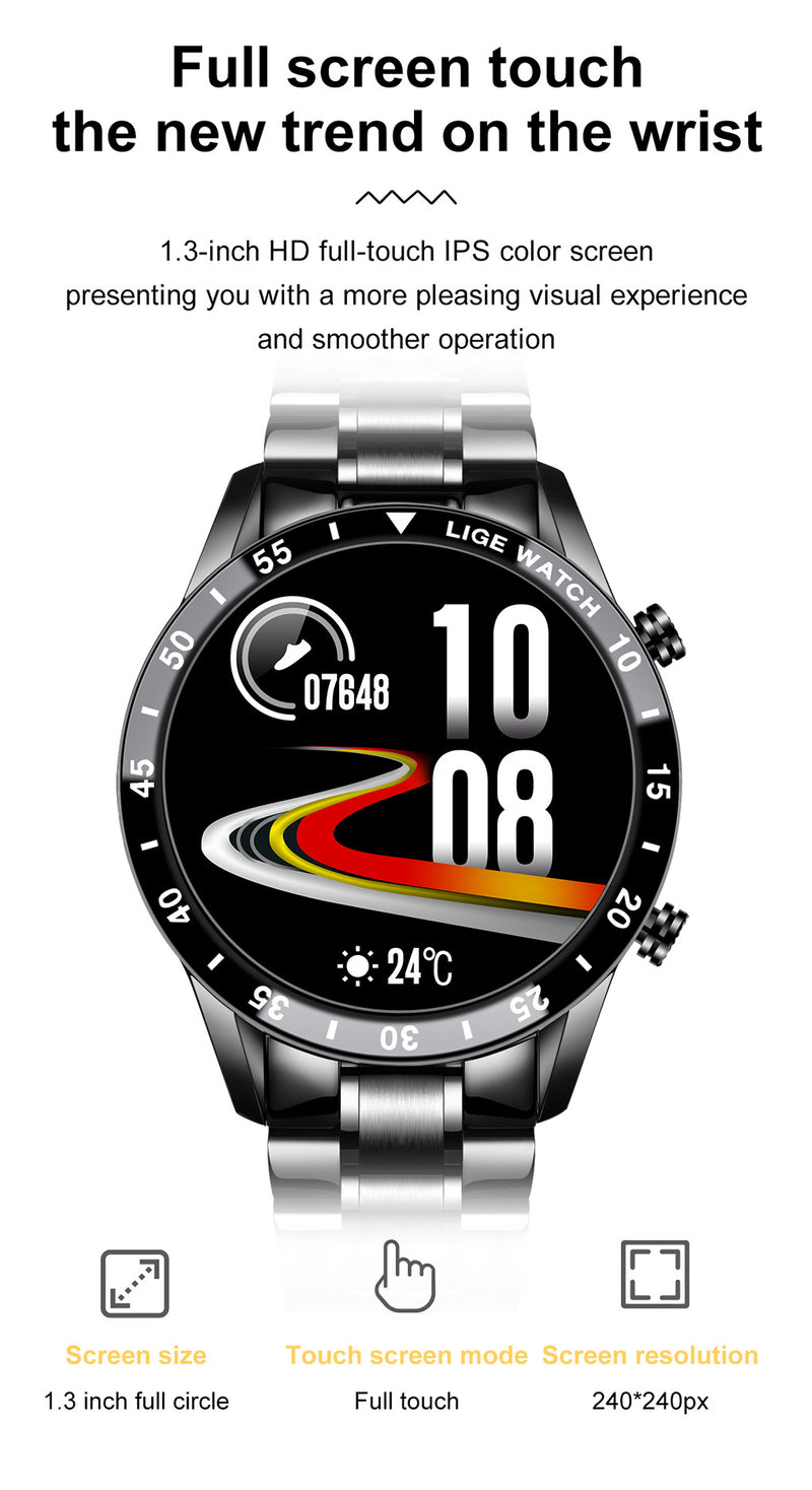 Smart Watch Men, 1.3 "Inch Touchscreen Phone Watch Men Smart Watch with Heart Rate Sleep Monitor Activity Tracker IP67 Waterproof Stainless Steel Band StopWatch for IOS Android(silver)