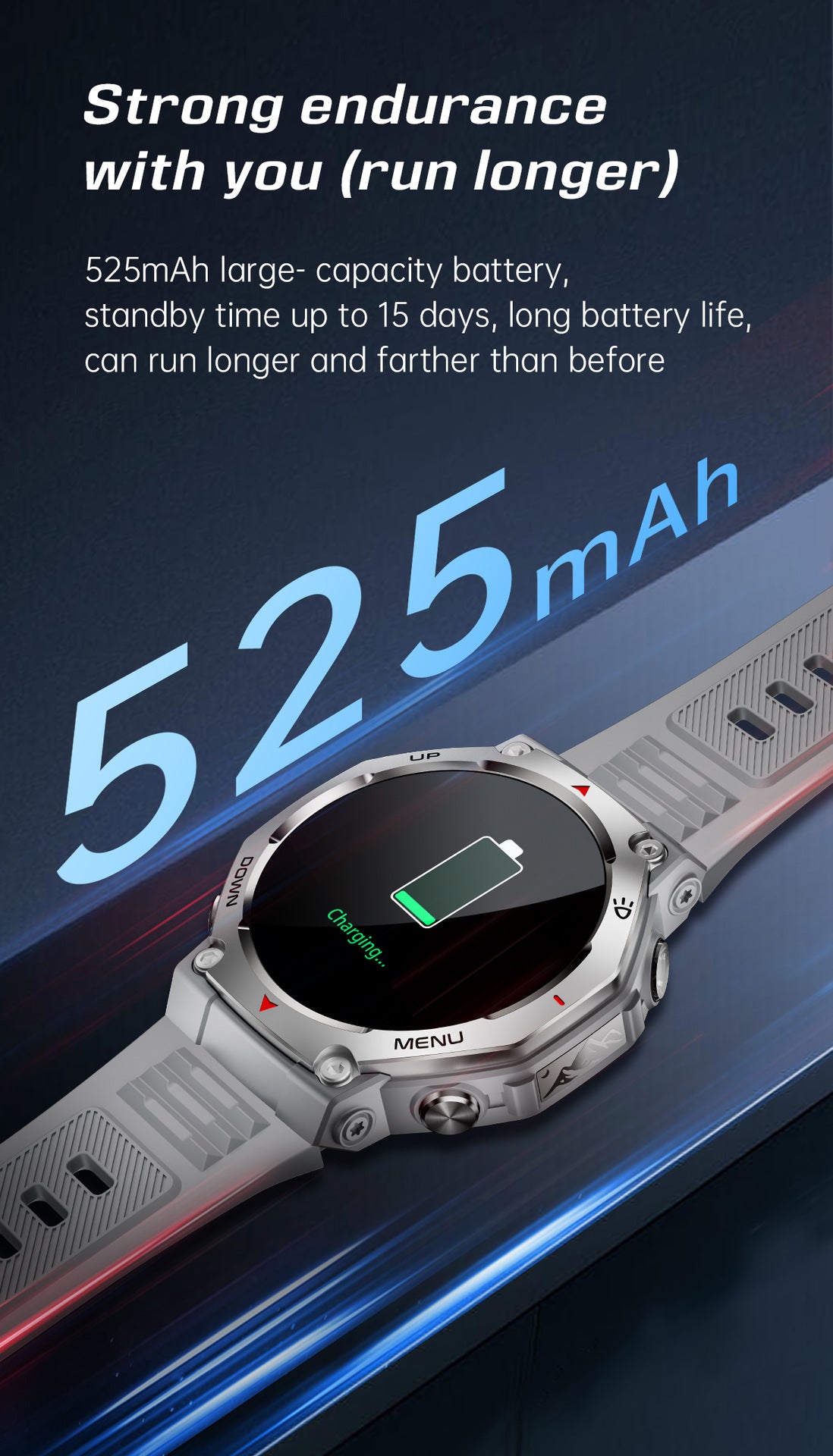 Smartwatch KT85 UV Detection Light Flashlight 525mAh Battery Long Battery Life Outdoor Sports