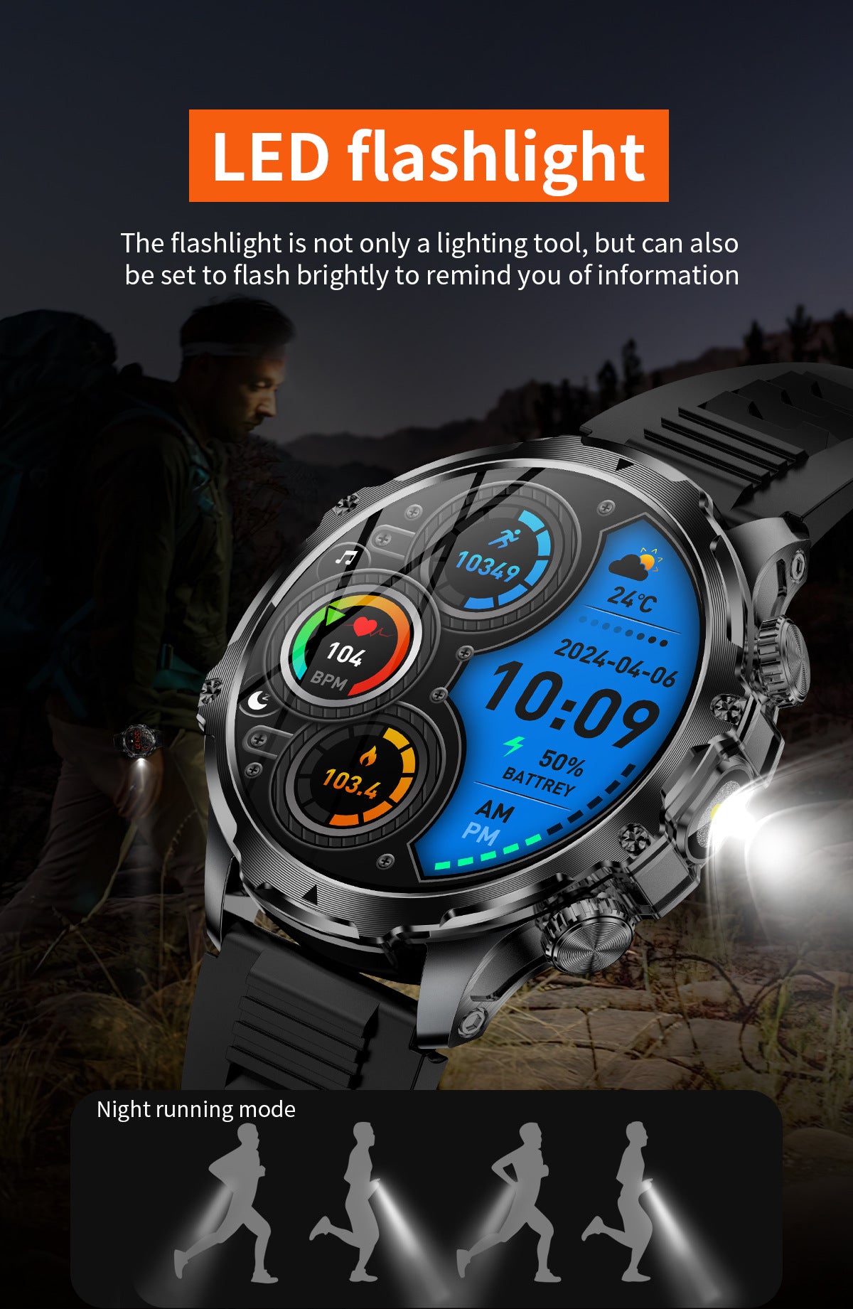 Smartwatch AK75 Flashlight Bluetooth Calling Long Battery Life Outdoor