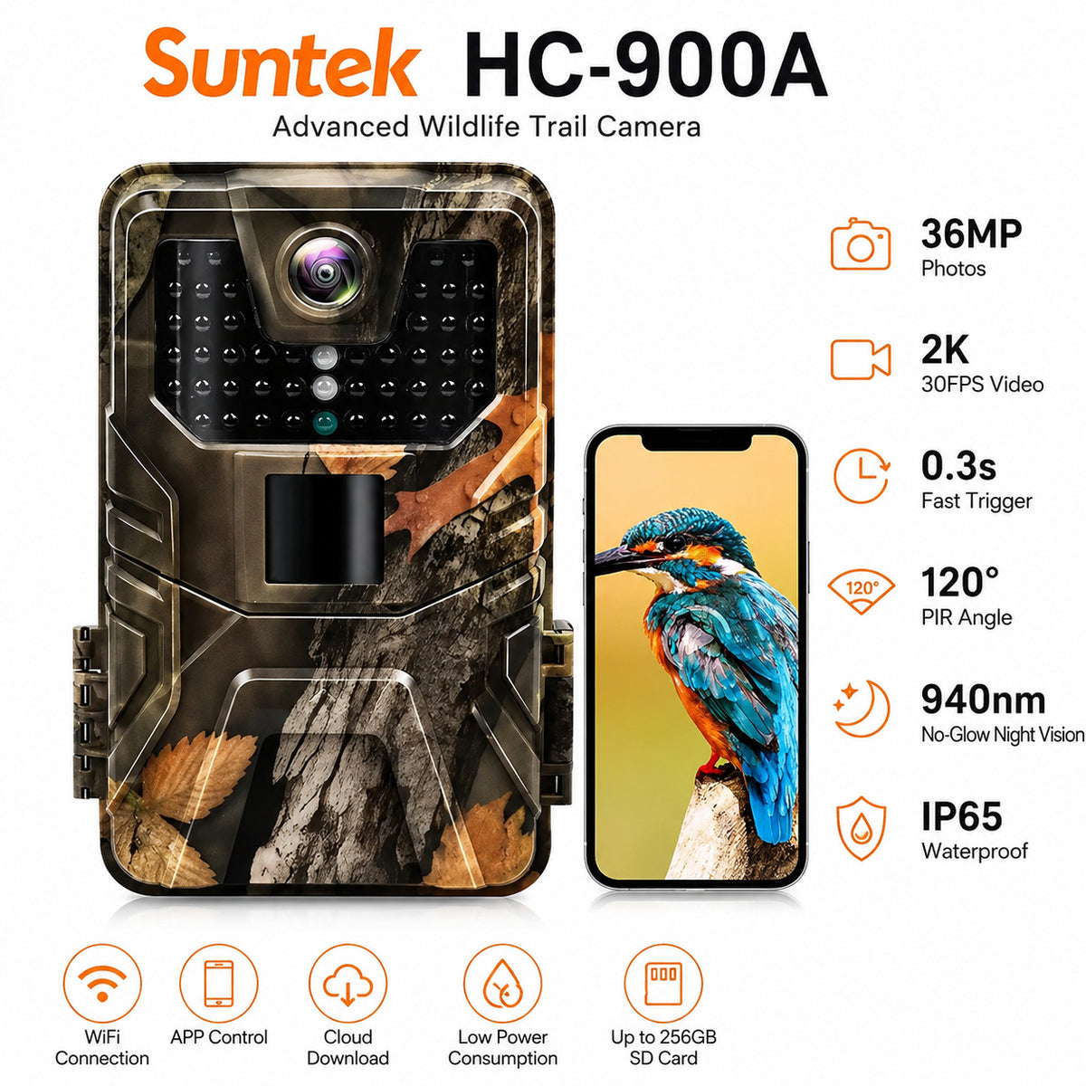 Trail Camera, 36MP 1520P Game Camera with Night Vision, 0.2S Trigger Motion Activated Hunting Camera(Brown)