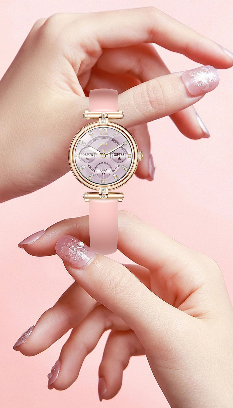 1.09 Inch Stylish Women’s Smartwatch with Diamond Design – Bluetooth Calling, Heart Rate, SpO₂, Sleep & Fitness Tracker with Women’s Wellness Features