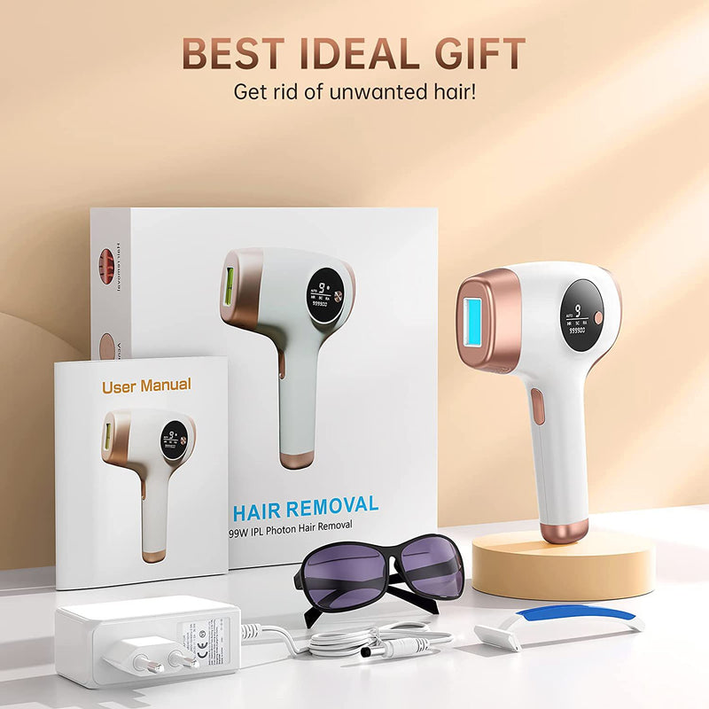 IPL Hair Removal Device, with 9 Energy Level,999,000 Flashes,3 Function, Laser Permanent Hair Remover Painless, White