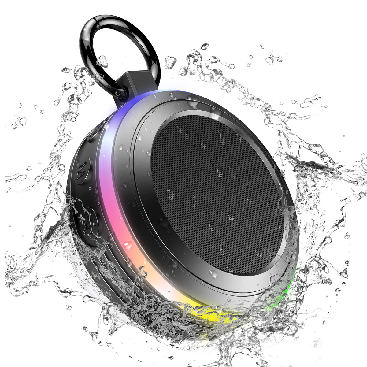 Bluetooth Shower Speaker IPX7 Waterproof with Suction Cup, 7-Hour Playtime, LED Light Show, 360 Stereo Pairing