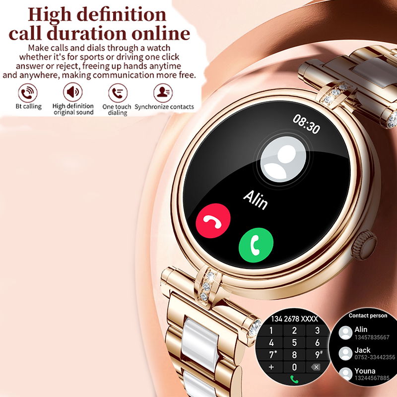 1.09 Inch Stylish Women’s Smartwatch with Diamond Design – Bluetooth Calling, Heart Rate, SpO₂, Sleep & Fitness Tracker with Women’s Wellness Features