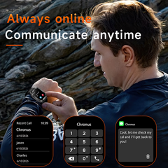 AK80 2.01" Smartwatch with Bluetooth Calling, Heart Rate Monitor, 100+ Sports Modes, Flashlight, IP Rating - Chronus