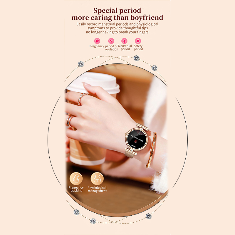 1.09 Inch Stylish Women’s Smartwatch with Diamond Design – Bluetooth Calling, Heart Rate, SpO₂, Sleep & Fitness Tracker with Women’s Wellness Features